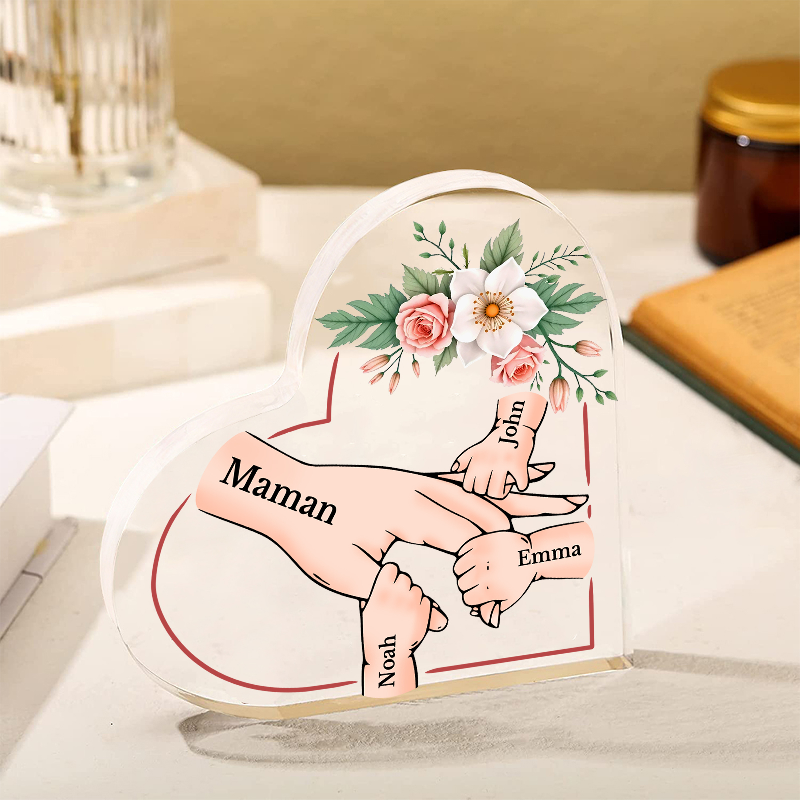 À Maman/Mamie - Plaque Coeur en Acrylique 4 Prénoms Personnalisés Cadeau Personnalisable pour Maman/Mamie | Jessemade