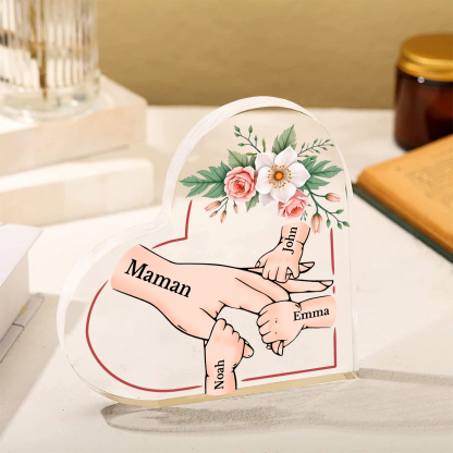 À Maman/Mamie - Plaque Coeur en Acrylique 4 Prénoms Personnalisés Cadeau Personnalisable pour Maman/Mamie  | Jessemade