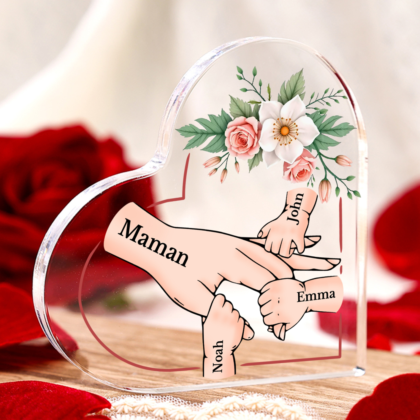 À Maman/Mamie - Plaque Coeur en Acrylique 4 Prénoms Personnalisés Cadeau Personnalisable pour Maman/Mamie | Jessemade
