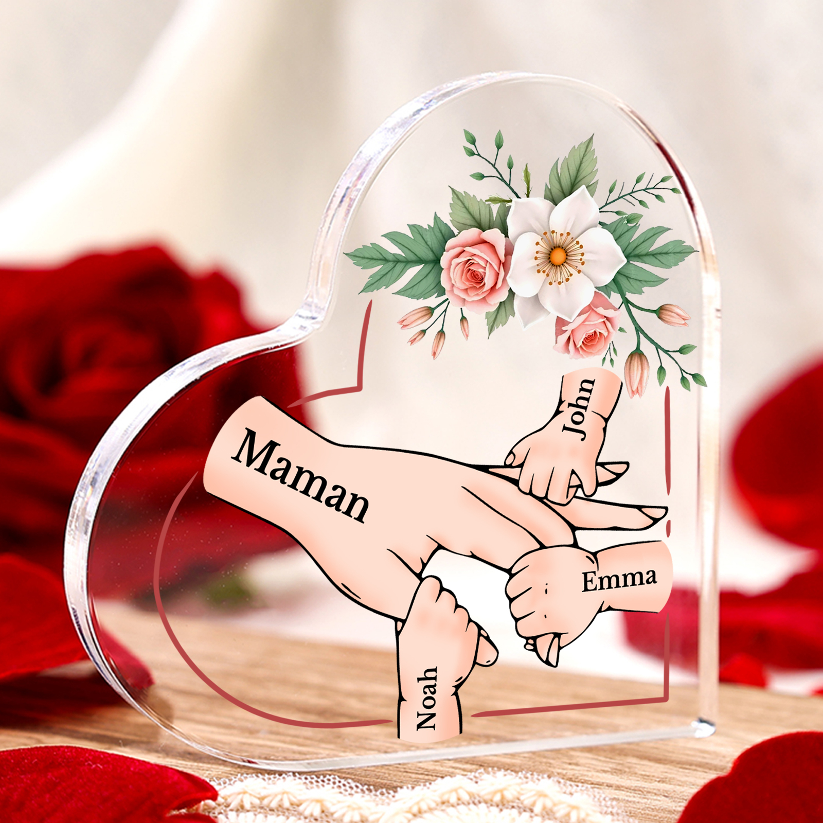 À Maman/Mamie - Plaque Coeur en Acrylique 4 Prénoms Personnalisés Cadeau Personnalisable pour Maman/Mamie | Jessemade