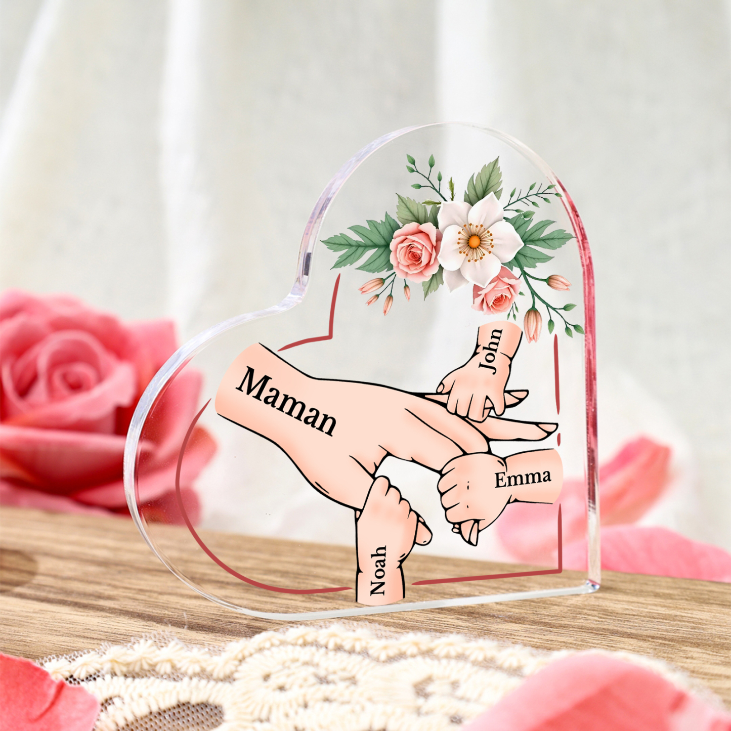Bloc acrylique cœur personnalisé – Cadeau unique pour maman et enfants | Jessemade