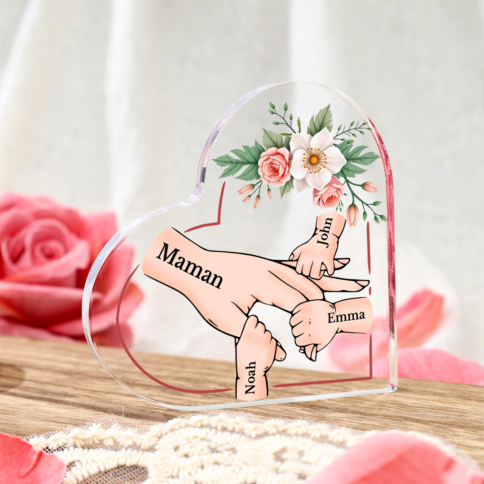 Bloc acrylique cœur personnalisé – Cadeau unique pour maman et enfants | Jessemade