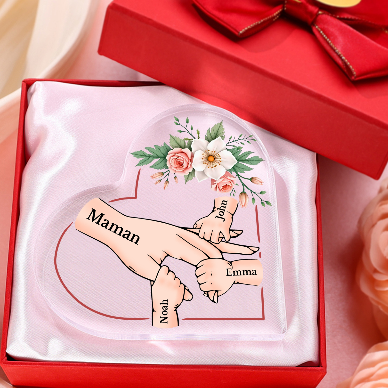 À Maman/Mamie - Plaque Coeur en Acrylique 4 Prénoms Personnalisés Cadeau Personnalisable pour Maman/Mamie  | Jessemade