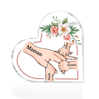 À Maman/Mamie - Plaque Coeur en Acrylique 4 Prénoms Personnalisés Cadeau Personnalisable pour Maman/Mamie  | Jessemade