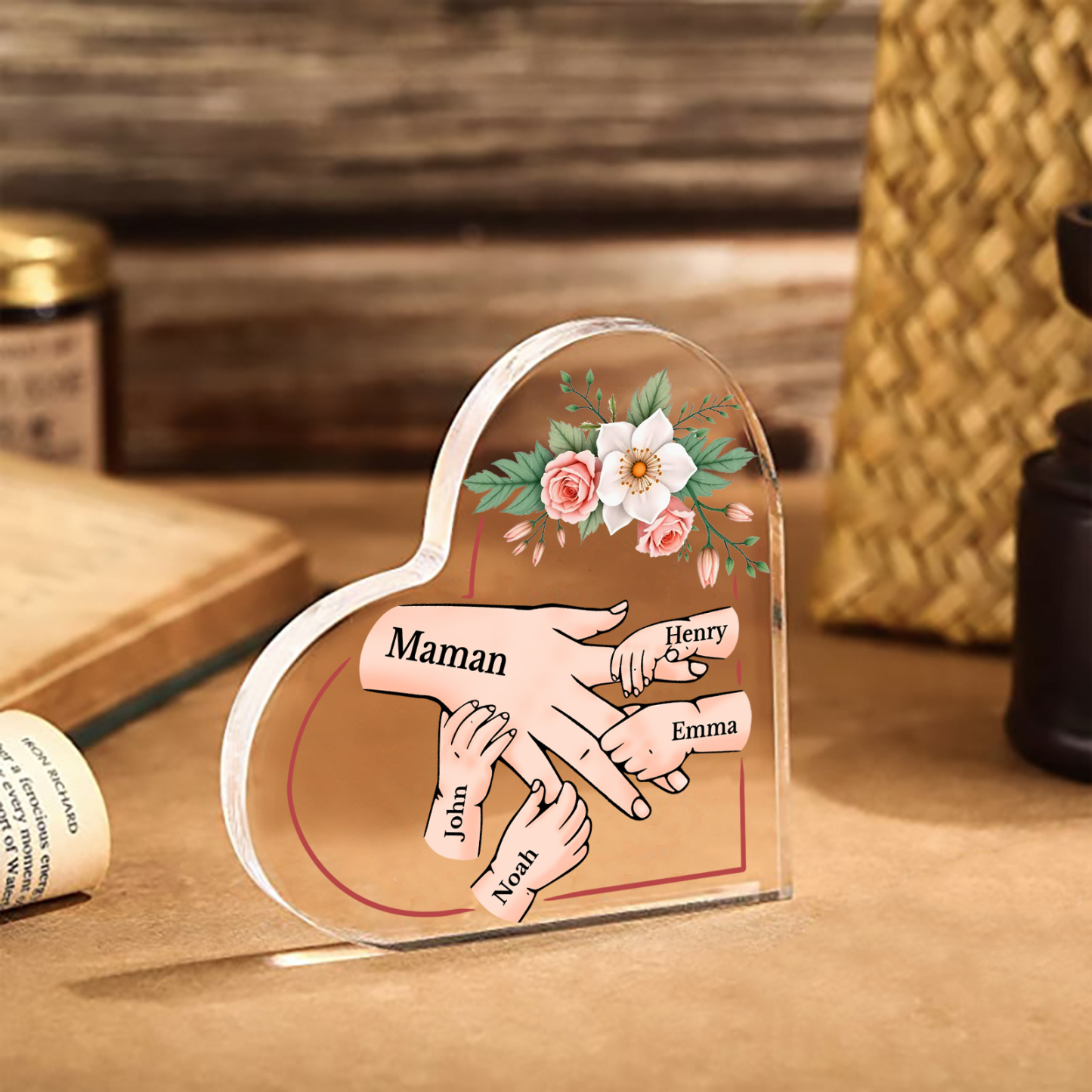 À Maman/Mamie - Plaque Coeur en Acrylique 5 Prénoms Personnalisés Cadeau Personnalisable pour Maman/Mamie | Jessemade
