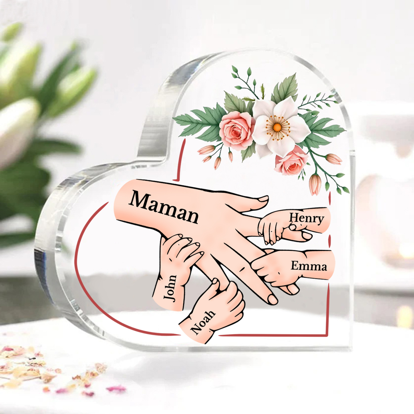 À Maman/Mamie - Plaque Coeur en Acrylique 5 Prénoms Personnalisés Cadeau Personnalisable pour Maman/Mamie | Jessemade