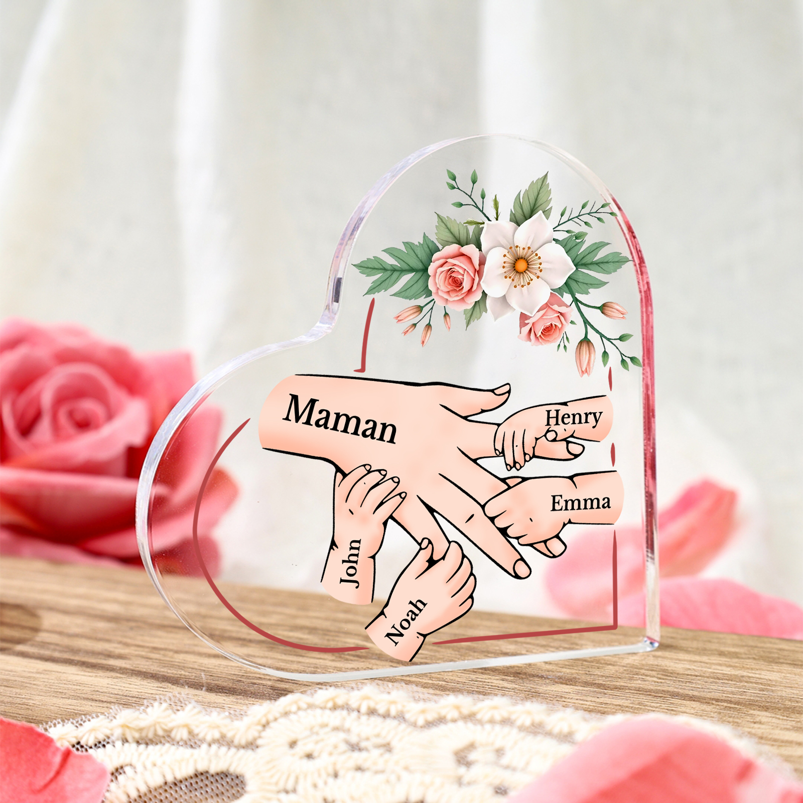 À Maman/Mamie - Plaque Coeur en Acrylique 5 Prénoms Personnalisés Cadeau Personnalisable pour Maman/Mamie  | Jessemade