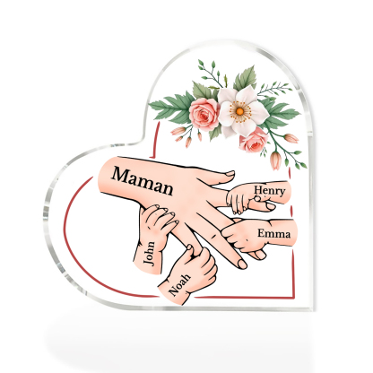 À Maman/Mamie - Plaque Coeur en Acrylique 5 Prénoms Personnalisés Cadeau Personnalisable pour Maman/Mamie  | Jessemade