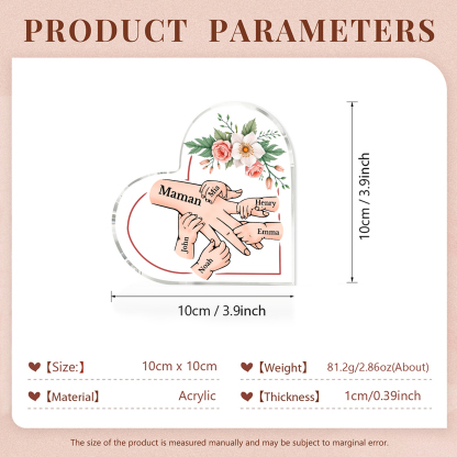 À Maman/Mamie - Plaque Coeur en Acrylique 6 Prénoms Personnalisés Cadeau Personnalisable pour Maman/Mamie  | Jessemade
