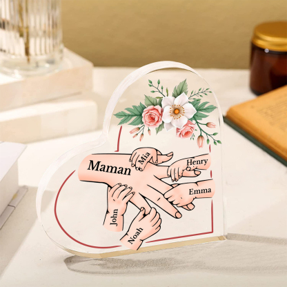 À Maman/Mamie - Plaque Coeur en Acrylique 6 Prénoms Personnalisés Cadeau Personnalisable pour Maman/Mamie  | Jessemade