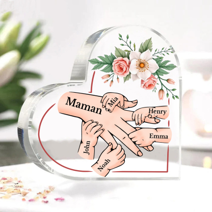 À Maman/Mamie - Plaque Coeur en Acrylique 6 Prénoms Personnalisés Cadeau Personnalisable pour Maman/Mamie  | Jessemade