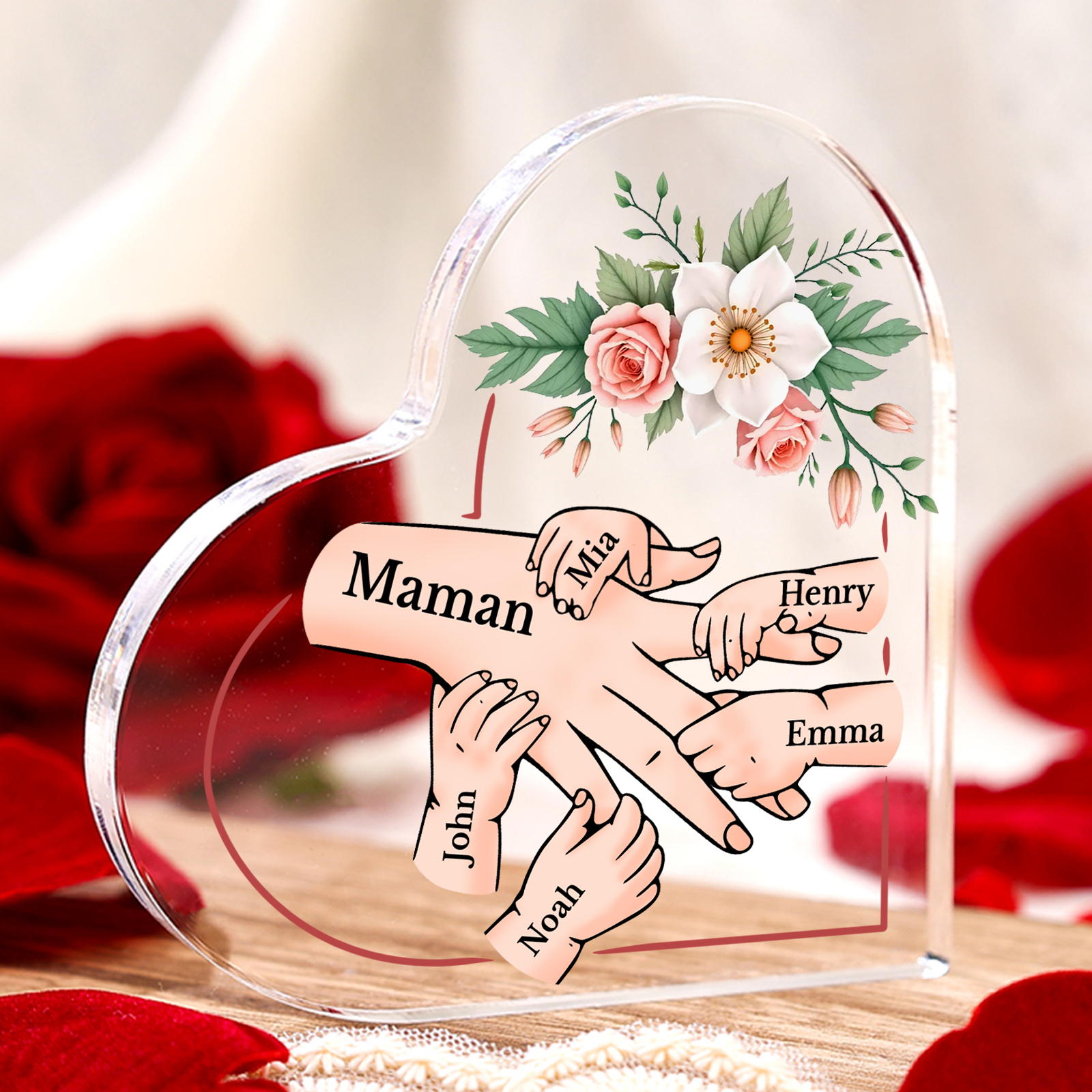 À Maman/Mamie - Plaque Coeur en Acrylique 6 Prénoms Personnalisés Cadeau Personnalisable pour Maman/Mamie  | Jessemade