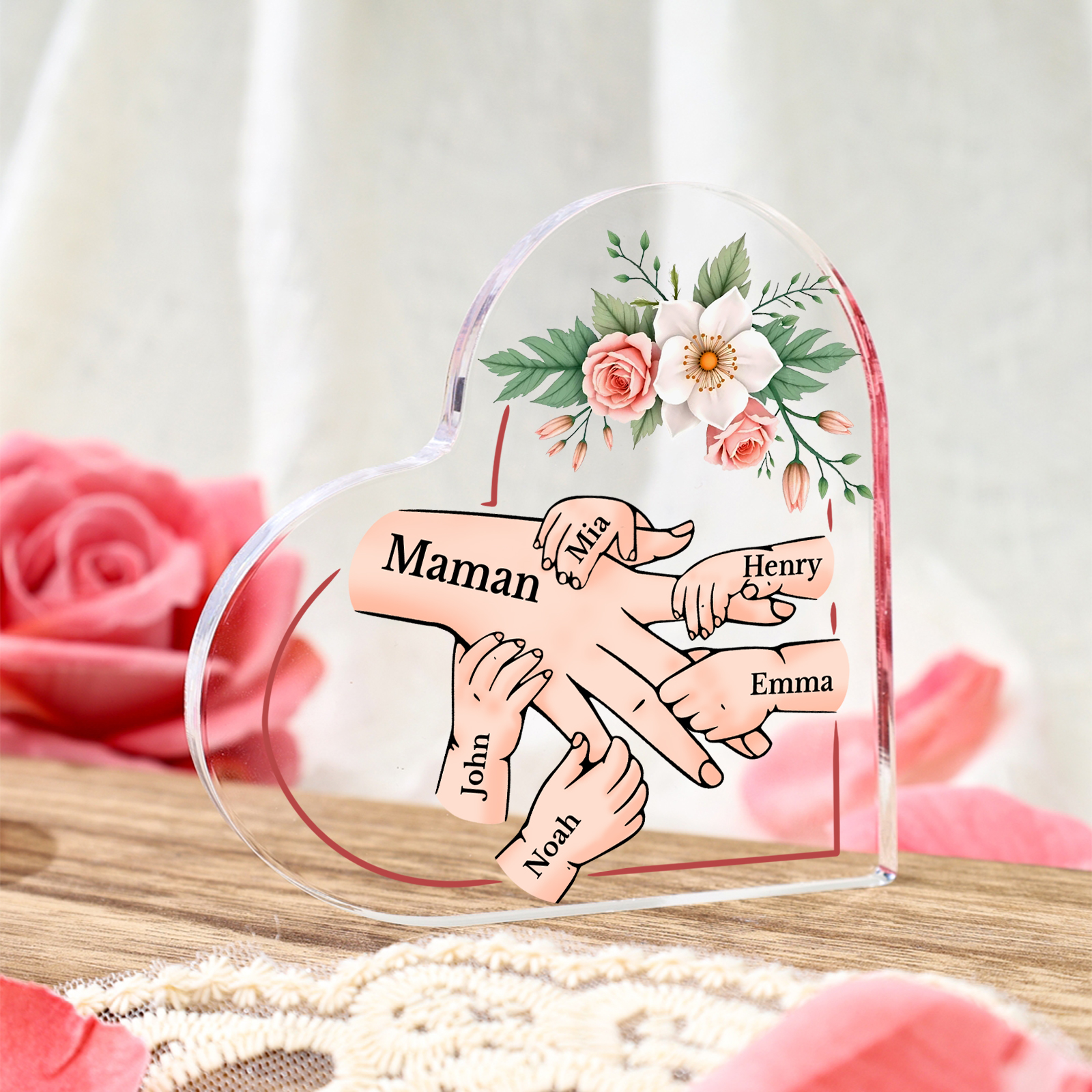 À Maman/Mamie - Plaque Coeur en Acrylique 6 Prénoms Personnalisés Cadeau Personnalisable pour Maman/Mamie  | Jessemade