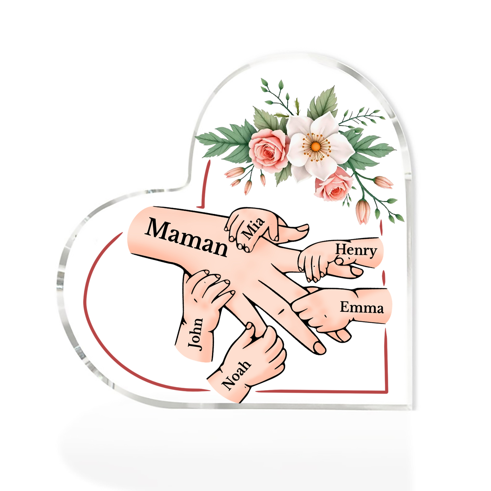 À Maman/Mamie - Plaque Coeur en Acrylique 6 Prénoms Personnalisés Cadeau Personnalisable pour Maman/Mamie  | Jessemade