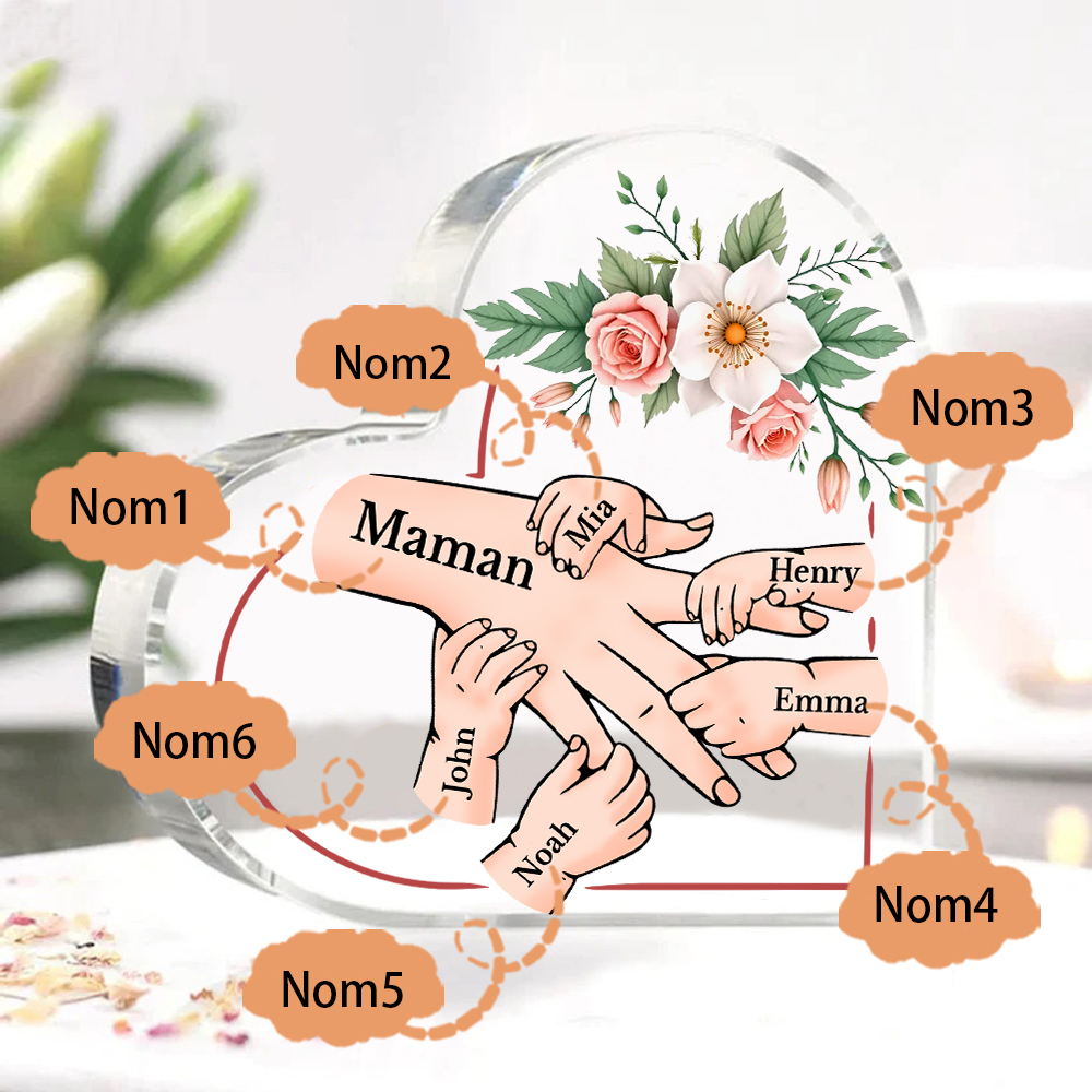 À Maman/Mamie - Plaque Coeur en Acrylique 6 Prénoms Personnalisés Cadeau Personnalisable pour Maman/Mamie  | Jessemade