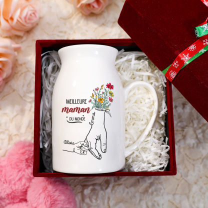 À Maman - Vase à Fleurs Personnalisé avec 2 Prénoms et 1 Texte la Main dans la Main Décoration de la Maison (sans plantes) | Jessemade