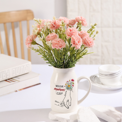 À Maman - Vase à Fleurs Personnalisé avec 2 Prénoms et 1 Texte la Main dans la Main Décoration de la Maison (sans plantes) | Jessemade