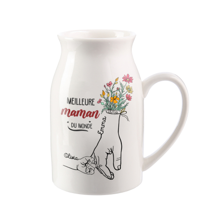 À Maman - Vase à Fleurs Personnalisé avec 2 Prénoms et 1 Texte la Main dans la Main Décoration de la Maison (sans plantes) | Jessemade