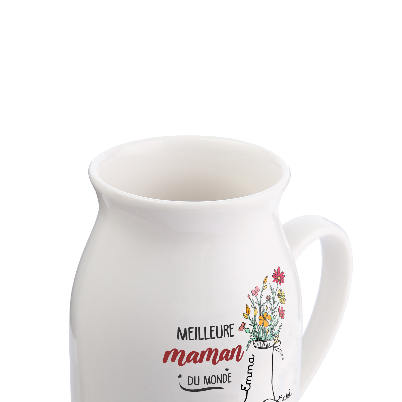 À Maman - Vase à Fleurs Personnalisé avec 6 Prénoms et 1 Texte la Main dans la Main Décoration de la Maison (sans plantes) | Jessemade