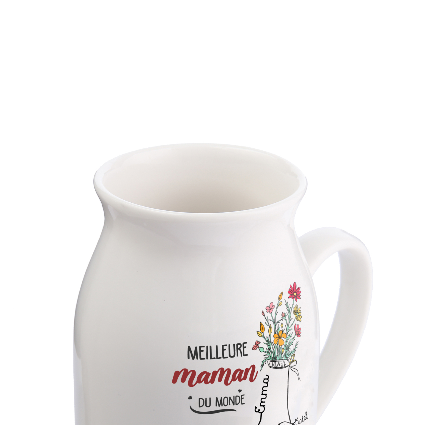 À Maman - Vase à Fleurs Personnalisé avec 6 Prénoms et 1 Texte la Main dans la Main Décoration de la Maison (sans plantes) | Jessemade