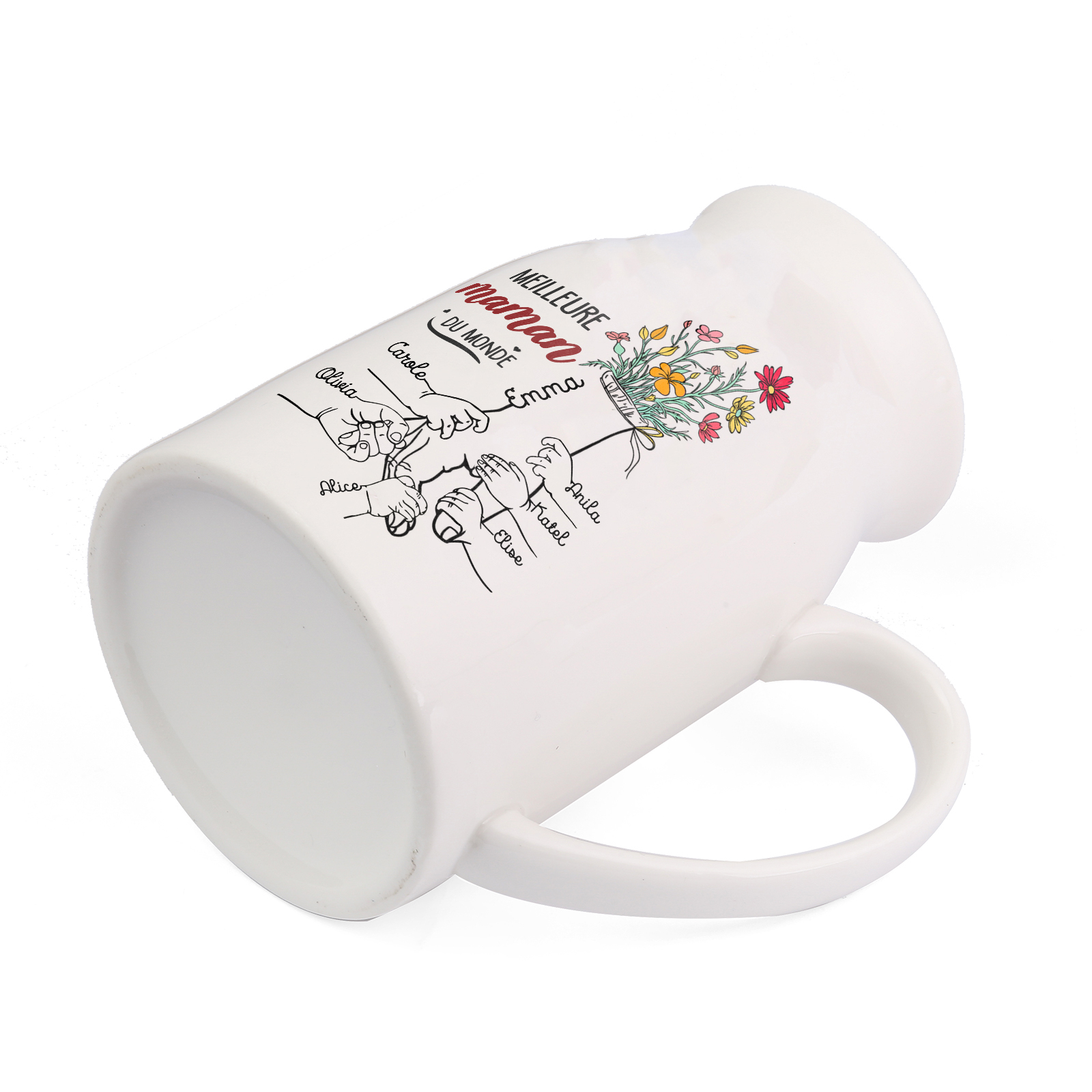 À Maman - Vase à Fleurs Personnalisé avec 7 Prénoms et 1 Texte la Main dans la Main Décoration de la Maison (sans plantes) | Jessemade