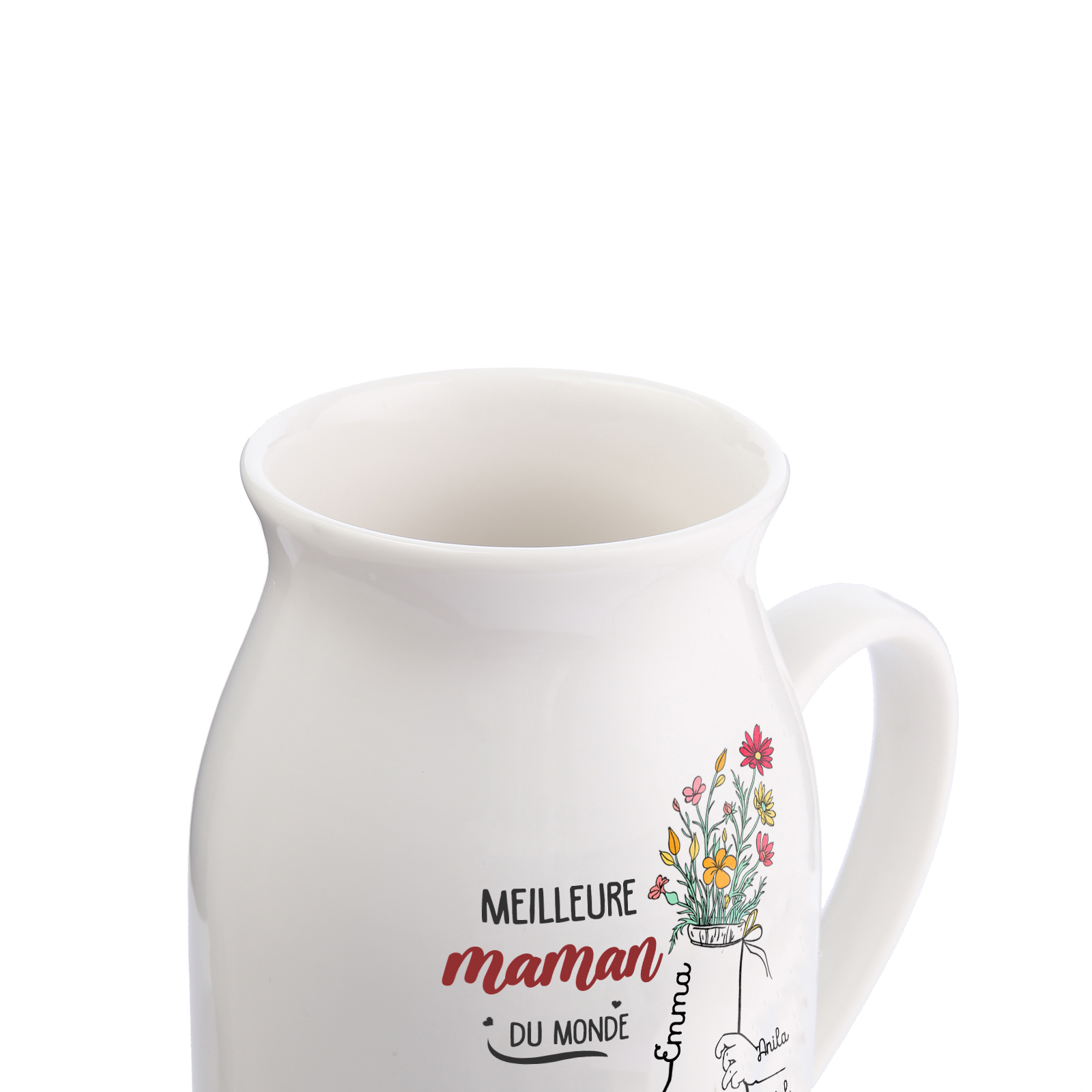 À Maman - Vase à Fleurs Personnalisé avec 7 Prénoms et 1 Texte la Main dans la Main Décoration de la Maison (sans plantes) | Jessemade