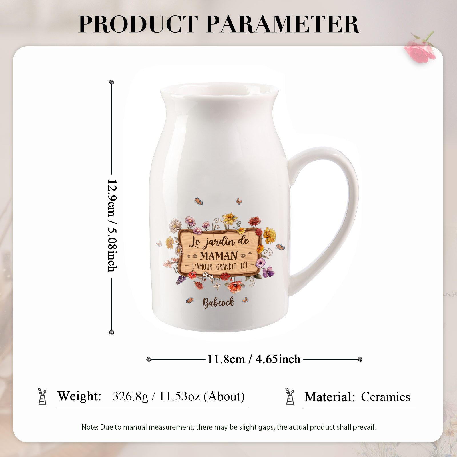 À Maman - Vase à Fleurs 1 Prénom Personnalisé avec 1 Texte Décoration de la Maison (sans plantes) | Jessemade