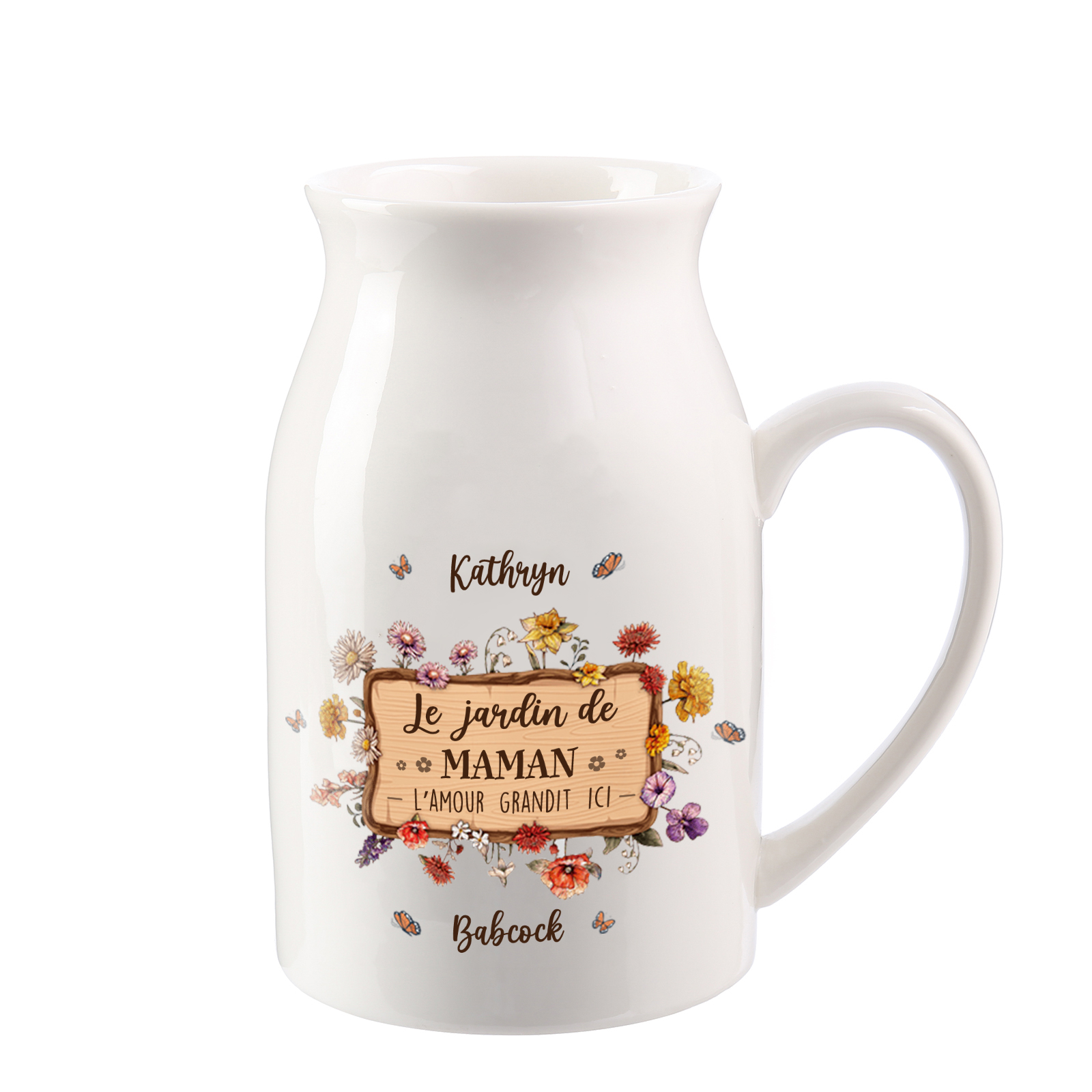 À Maman - Vase à Fleurs 2 Prénoms Personnalisés avec 1 Texte Décoration de la Maison (sans plantes) | Jessemade