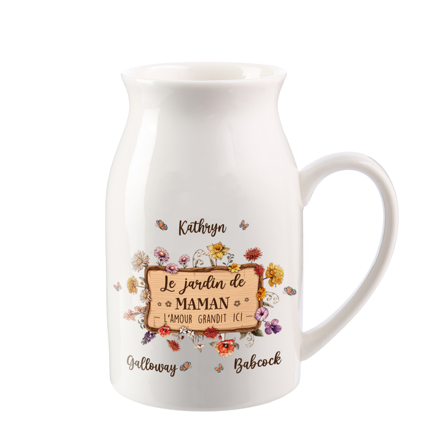 À Maman - Vase à Fleurs 3 Prénoms Personnalisés avec 1 Texte Décoration de la Maison (sans plantes) | Jessemade