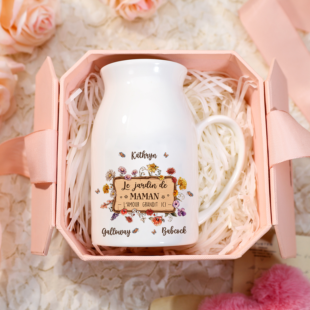 À Maman - Vase à Fleurs 3 Prénoms Personnalisés avec 1 Texte Décoration de la Maison (sans plantes) | Jessemade