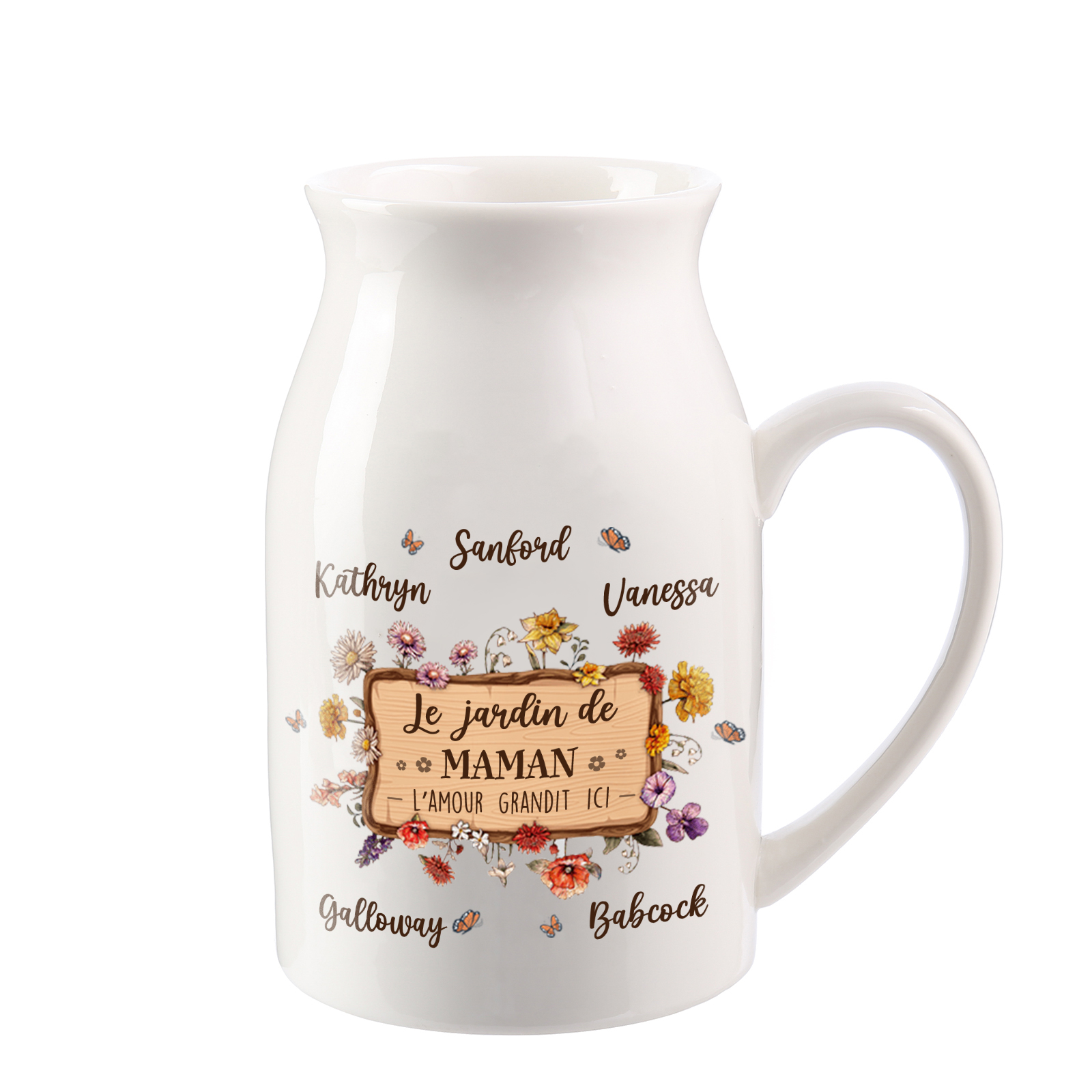 À Maman - Vase à Fleurs 5 Prénoms Personnalisés avec 1 Texte Décoration de la Maison (sans plantes) | Jessemade