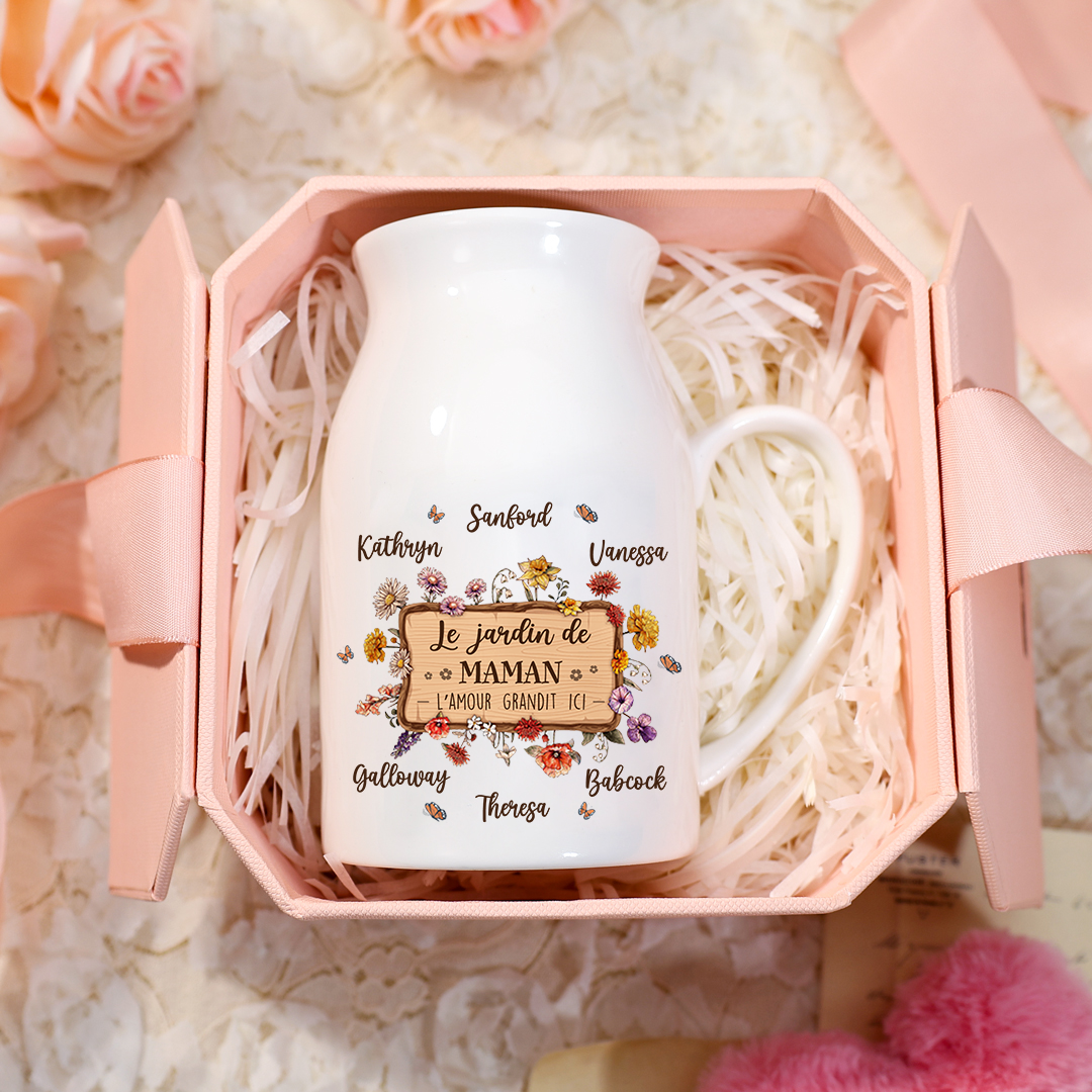 Vase en céramique personnalisé avec prénoms – Cadeau unique pour maman et grand-mère | Jessemade