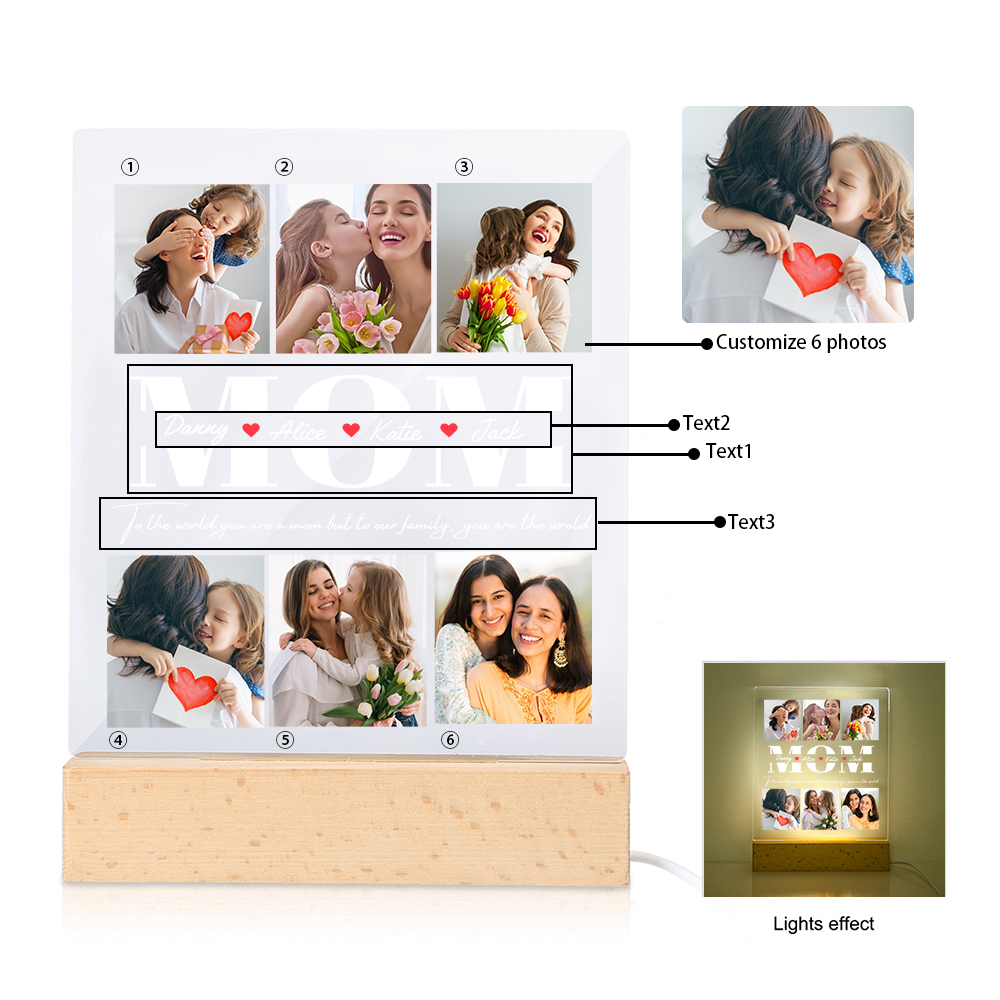 À Maman - Lampe LED Personnalisés avec 6 Photos et Textes Veilleuse Personnalisée pour Maman | Jessemade