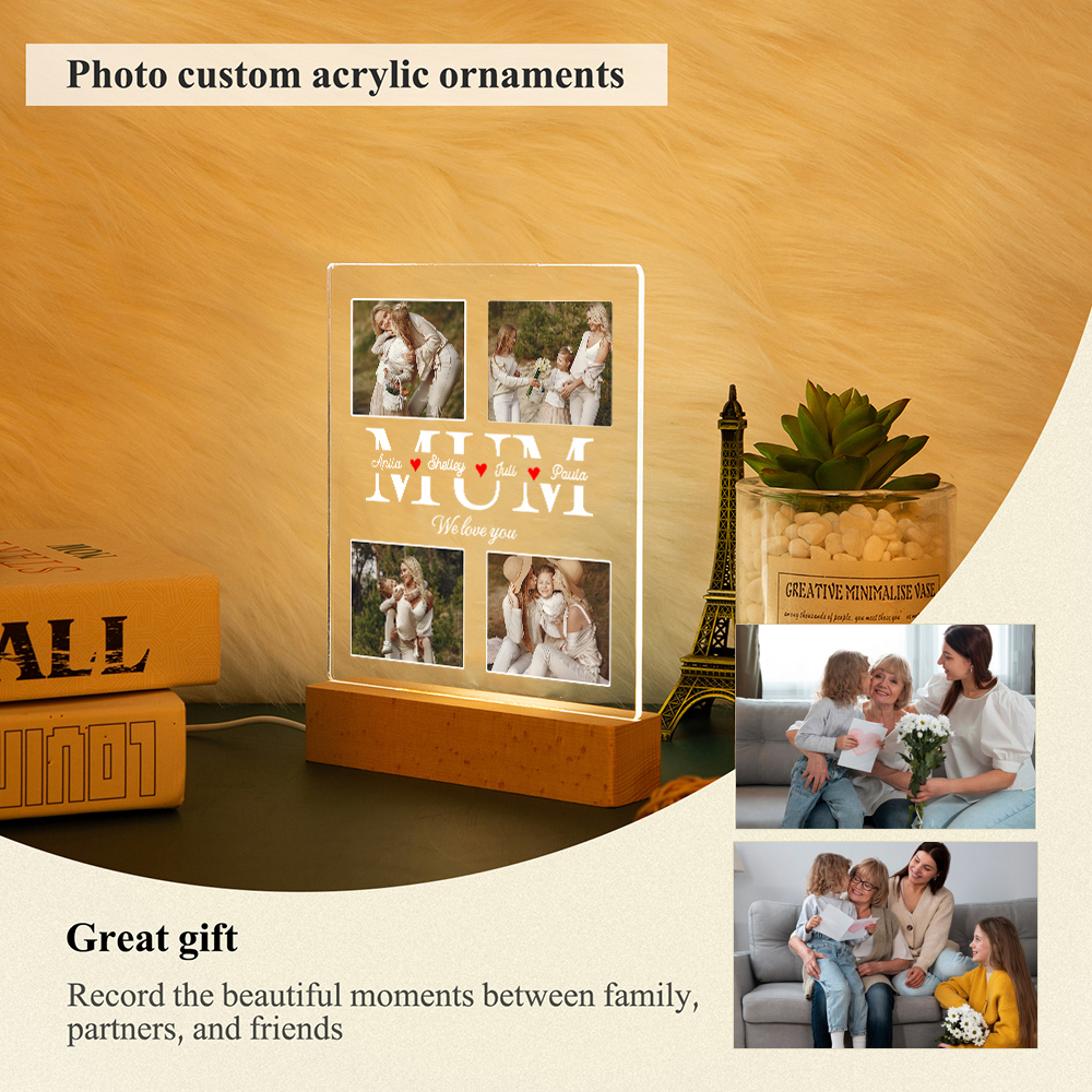 À Maman - Lampe LED Personnalisés avec 4 Photos et Textes Veilleuse Personnalisée pour Maman | Jessemade