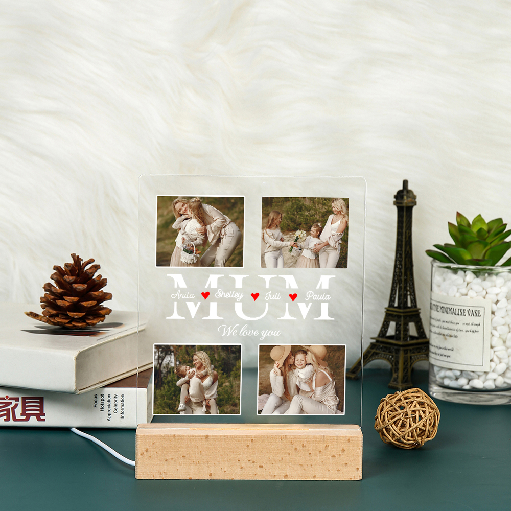À Maman - Lampe LED Personnalisés avec 4 Photos et Textes Veilleuse Personnalisée pour Maman | Jessemade