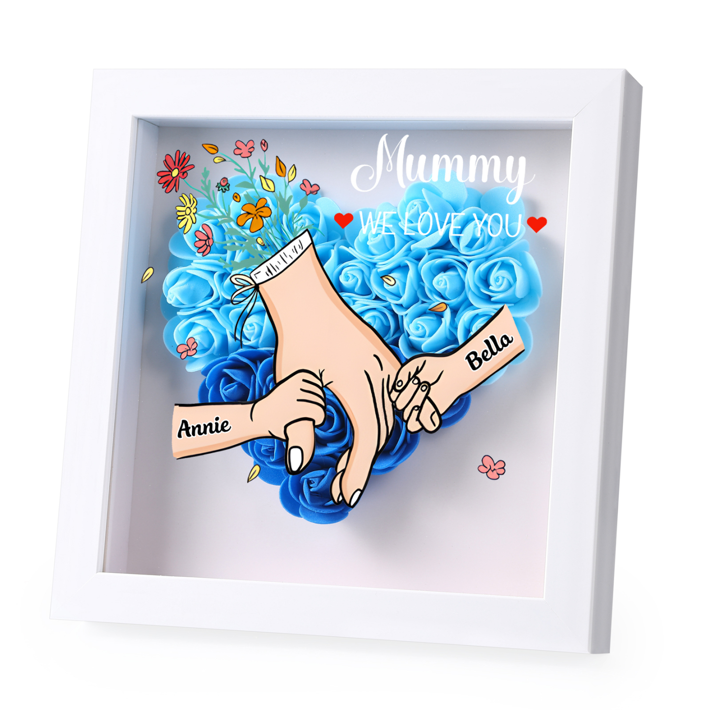 À Maman/Mamie - Cadre Photo Panneau de Densité La Main Dans La Main 2 Prénoms et 1 Texte Personnalisés 5 Couleurs Ornements Floral pour Famille | Jessemade