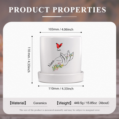 À Maman - Vase/Pot de Fleurs 1 Texte Personnalisé avec 1 Prénom Main Fleurie et Papillon Décoration de la Maison (sans plantes) | Jessemade