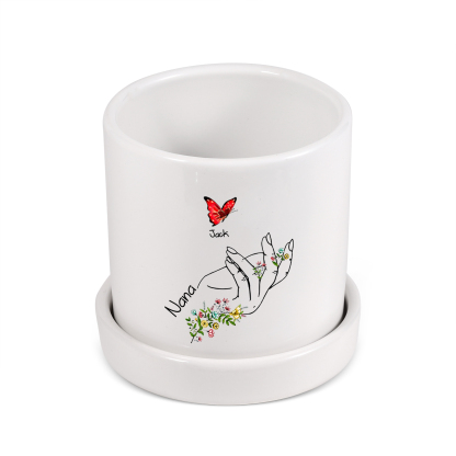 À Maman - Vase/Pot de Fleurs 1 Texte Personnalisé avec 1 Prénom Main Fleurie et Papillon Décoration de la Maison (sans plantes) | Jessemade
