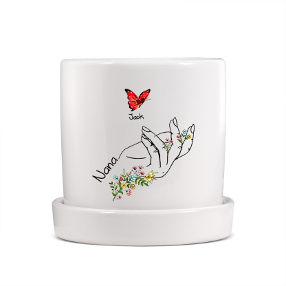 À Maman - Vase/Pot de Fleurs 1 Texte Personnalisé avec 1 Prénom Main Fleurie et Papillon Décoration de la Maison (sans plantes) | Jessemade