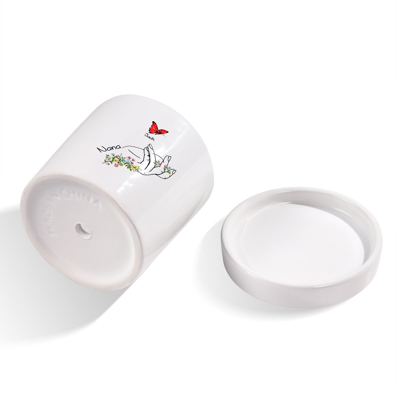 À Maman - Vase/Pot de Fleurs 1 Texte Personnalisé avec 1 Prénom Main Fleurie et Papillon Décoration de la Maison (sans plantes) | Jessemade