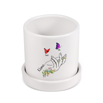 À Maman - Vase/Pot de Fleurs 1 Texte Personnalisé avec 2 Prénoms Main Fleurie et Papillon Décoration de la Maison (sans plantes) | Jessemade
