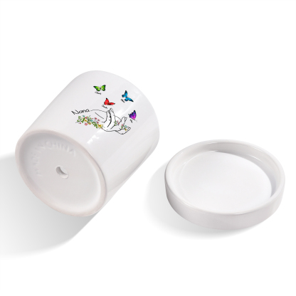 À Maman - Vase/Pot de Fleurs 1 Texte Personnalisé avec 4 Prénoms Main Fleurie et Papillon Décoration de la Maison (sans plantes) | Jessemade