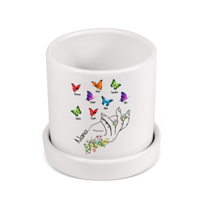 À Maman - Vase/Pot de Fleurs 1 Texte Personnalisé avec 8 Prénoms Main Fleurie et Papillons Décoration de la Maison (sans plantes) | Jessemade