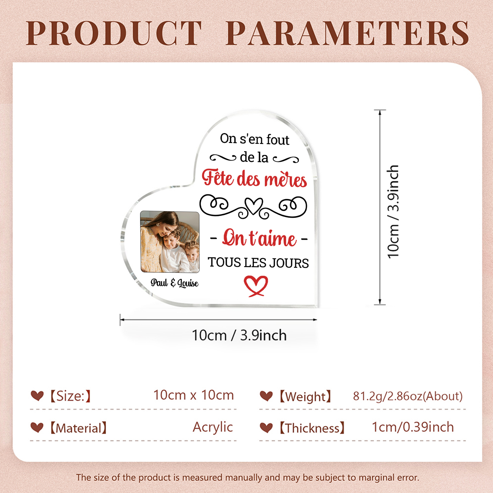 À Maman - Plaque Acrylique Coeur Personnalisé avec Photo et Texte Déco de Maison | Jessemade