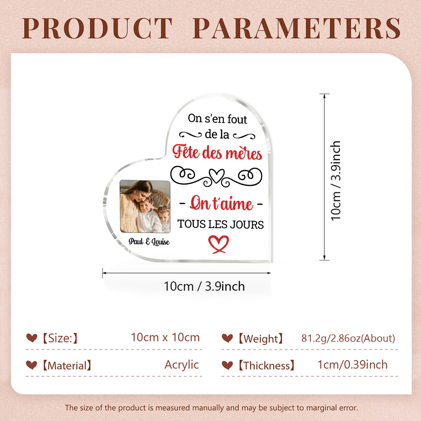 À Maman - Plaque Acrylique Coeur Personnalisé avec Photo et Texte Déco de Maison | Jessemade