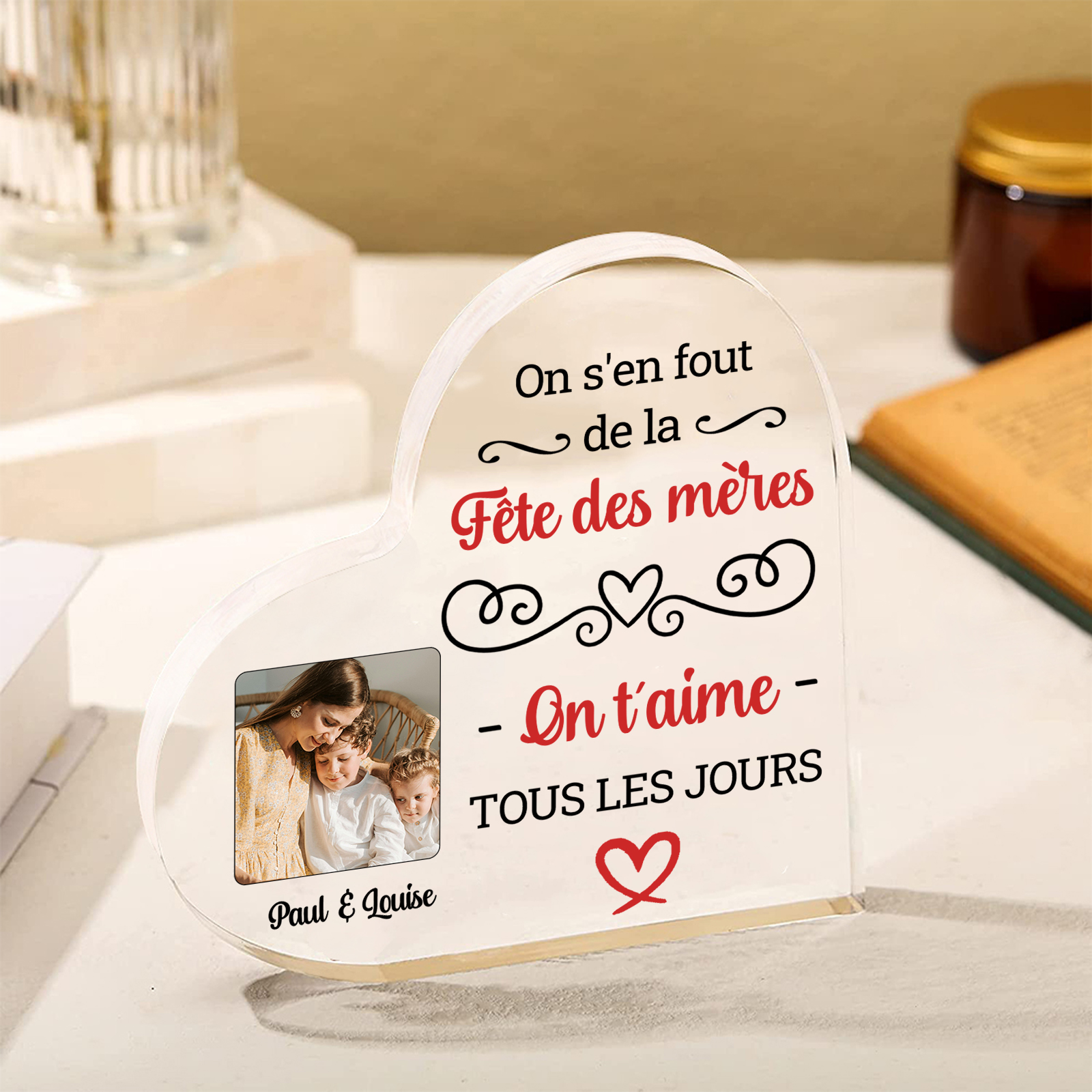 À Maman - Plaque Acrylique Coeur Personnalisé avec Photo et Texte Déco de Maison | Jessemade