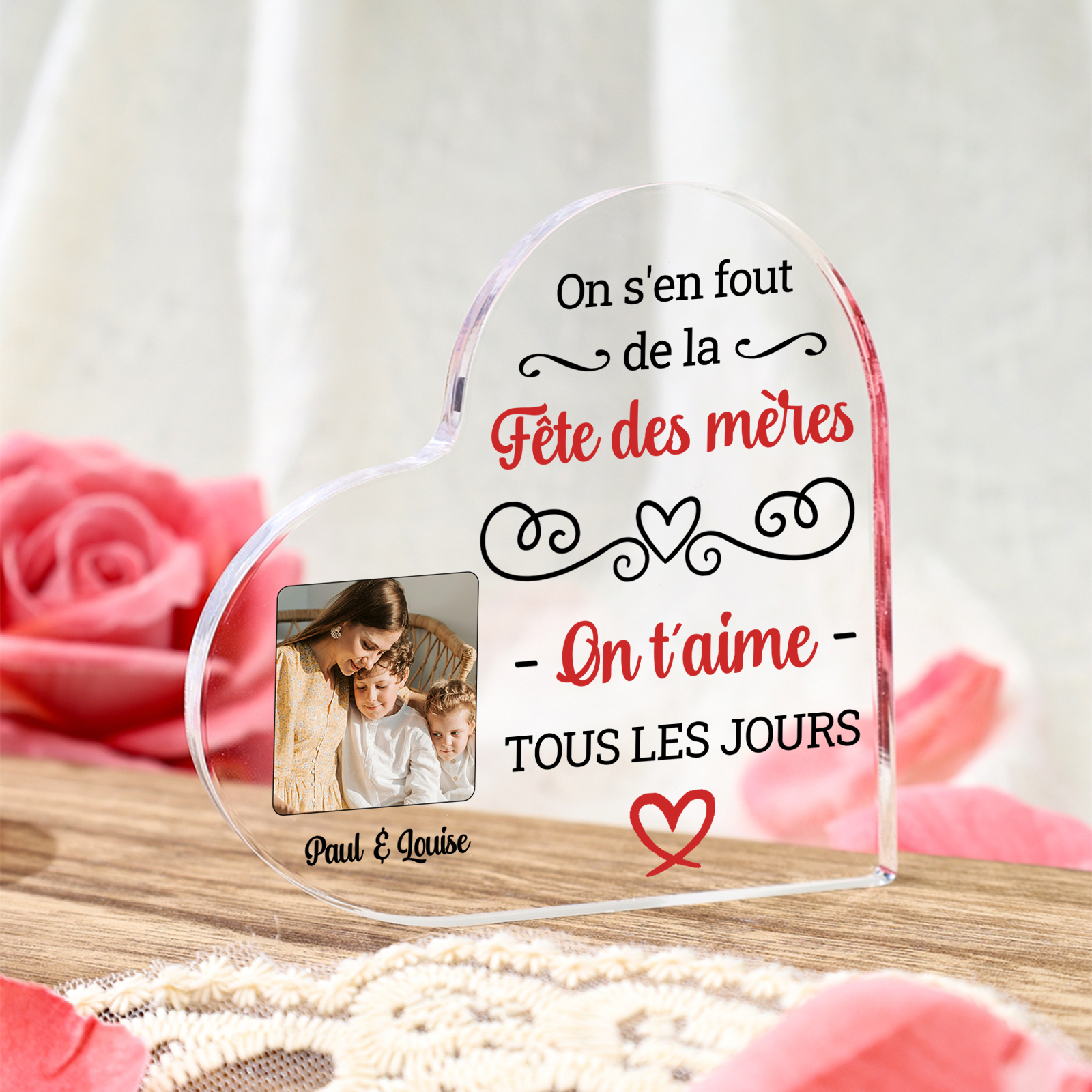 Bloc cœur en acrylique personnalisé – Cadeau unique pour maman | Jessemade