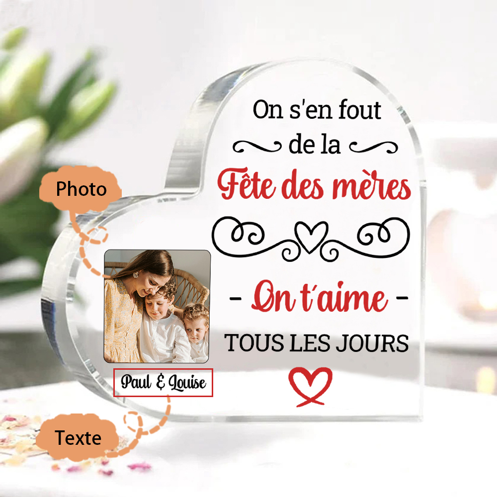 À Maman - Plaque Acrylique Coeur Personnalisé avec Photo et Texte Déco de Maison | Jessemade