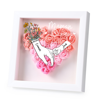 À ma Maman - Cadre photo Panneau de densité la main dans la main 2 Prénoms et 2 Texte Personnalisés Ornements Floral pour Famille