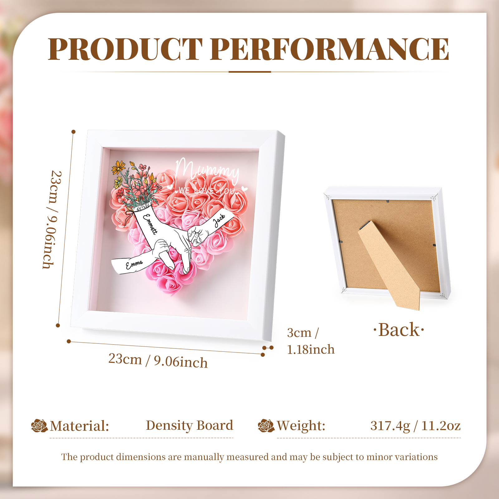 À ma Maman - Cadre photo Panneau de densité la main dans la main 3 Prénoms et 2 Texte Personnalisés Ornements Floral pour Famille